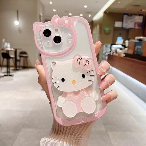 for iPhone 16 Pro Max Kawaii Cartoon Cute Pink Phone Case，with Mirror, Makeup Mirror Phone Case, Pink Cute Girl Phone Case (Pink, iPhone 16 Pro Max) in Saudi Arabia