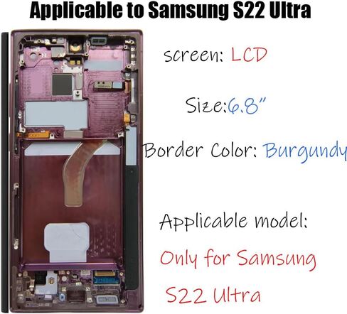 Display Compatible with Samsung Galaxy S22 Ultra 5G LCD Display Screen Assembly Replacement for Samsung S22 Ultra Touch Digitizer Screen+ Tools (Burgundy) in Saudi Arabia