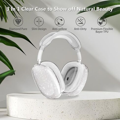حافظة شفافة لـ 3 في 1 AirPods Max، غطاء وسادة أذن ناعم من مادة TPU / غطاء أكواب الأذن / غطاء عصابة رأس لغطاء Airpods Max، حافظة حماية شفافة لملحقات سماعات الرأس AirPod Max - كريستال in Kuwait