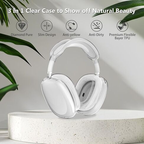 حافظة شفافة لـ 3 في 1 AirPods Max، غطاء وسادة أذن ناعم من مادة TPU / غطاء أكواب الأذن / غطاء عصابة رأس لغطاء Airpods Max، حافظة حماية شفافة لملحقات سماعات الرأس AirPod Max - كريستال in Kuwait