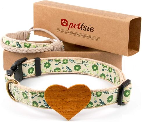 Pettsie Dog Collar Heart, Matching Friendship Bracelet, Adjustable Sizes Small and Medium, Durable and Pet-Friendly Hemp, Soft and Comfortable for Sensitive Skin, Carton Box for Dog Lovers in Kuwait