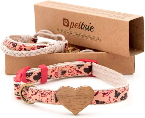 Pettsie Dog Collar Heart, Matching Friendship Bracelet, Adjustable Sizes Small and Medium, Durable and Pet-Friendly Hemp, Soft and Comfortable for Sensitive Skin, Carton Box for Dog Lovers in Kuwait