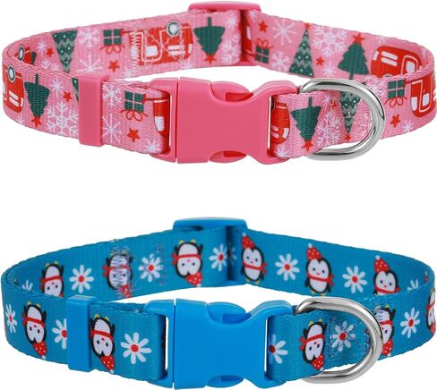 Christmas Dog Collar for Large Dogs, 2 Pack Winter Dog Collar, Cute Penguin and Christmas Bus Dog Collars for Boy Girl Dogs Christmas in Kuwait