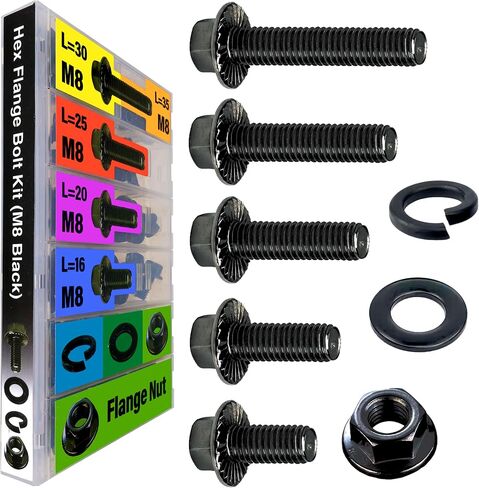 EEEEE Black Metric Hex Flanged Nuts and Bolts Assortment Kit and Nuts Kit Set M6 Bolt 12mm16mm 20mm 25mm 30mm Flange Metric Bolt Assortment, Alloy Steel 10.9 Assorted Flat Washers Spring Washer nut in Saudi Arabia