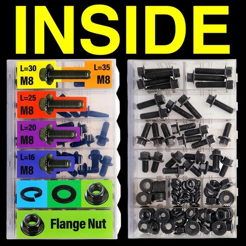 EEEEE Black Metric Hex Flanged Nuts and Bolts Assortment Kit and Nuts Kit Set M6 Bolt 12mm16mm 20mm 25mm 30mm Flange Metric Bolt Assortment, Alloy Steel 10.9 Assorted Flat Washers Spring Washer nut in Saudi Arabia