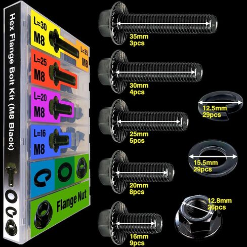 EEEEE Black Metric Hex Flanged Nuts and Bolts Assortment Kit and Nuts Kit Set M6 Bolt 12mm16mm 20mm 25mm 30mm Flange Metric Bolt Assortment, Alloy Steel 10.9 Assorted Flat Washers Spring Washer nut in Saudi Arabia