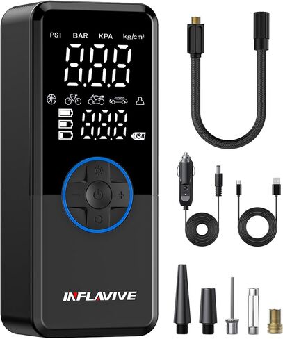 Tire Inflator Portable Air Compressor, Electric Air Pump for Car Tires with Pressure Gauge, 3X Faster Portable Tire Inflator for Car with Deflation Mode, 150PSI Bike Tire Pump for Car, Motor Bike Ball in Saudi Arabia