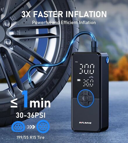 Tire Inflator Portable Air Compressor, Electric Air Pump for Car Tires with Pressure Gauge, 3X Faster Portable Tire Inflator for Car with Deflation Mode, 150PSI Bike Tire Pump for Car, Motor Bike Ball in Saudi Arabia