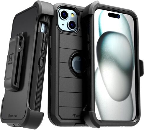 for Apple iPhone 15 Case with Clip Belt Holster & Kickstand, Screenless Protective Dual-Layer Shockproof for iPhone 15 Belt Case - Black in Saudi Arabia