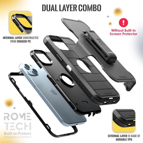 for Apple iPhone 15 Case with Clip Belt Holster & Kickstand, Screenless Protective Dual-Layer Shockproof for iPhone 15 Belt Case - Black in Saudi Arabia