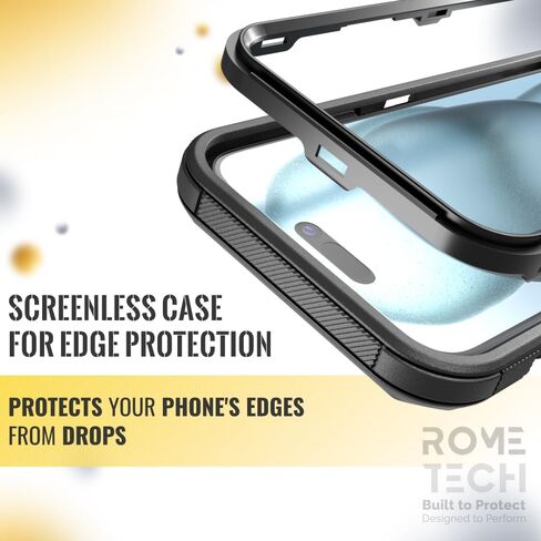 for Apple iPhone 15 Case with Clip Belt Holster & Kickstand, Screenless Protective Dual-Layer Shockproof for iPhone 15 Belt Case - Black in Saudi Arabia
