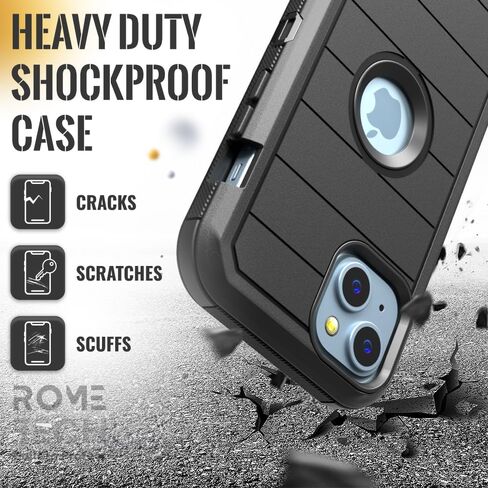 for Apple iPhone 15 Case with Clip Belt Holster & Kickstand, Screenless Protective Dual-Layer Shockproof for iPhone 15 Belt Case - Black in Saudi Arabia