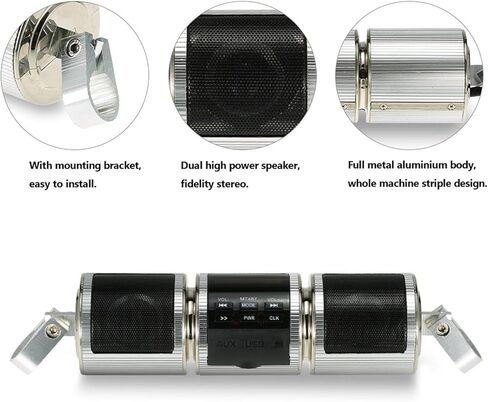 Motorcycle Audio Systems, Motorcycle Bluetooth Speaker System, IP54 Waterproof DC12V Handlebar Mounted Audio Sound System (Silver) in Saudi Arabia