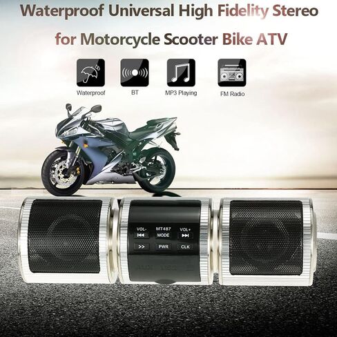Motorcycle Audio Systems, Motorcycle Bluetooth Speaker System, IP54 Waterproof DC12V Handlebar Mounted Audio Sound System (Silver) in Saudi Arabia