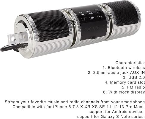 Motorcycle Audio Systems, Motorcycle Bluetooth Speaker System, IP54 Waterproof DC12V Handlebar Mounted Audio Sound System (Silver) in Saudi Arabia