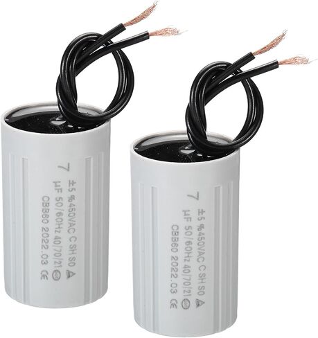 مكثف تشغيل YOKIVE 7uF CBB60، مكثف تشغيل بسلكين، محركات بدء تشغيل تيار متردد 450 فولت، رائع لضواغط الهواء والمضخات (فضي، 60 × 35 مم) in Saudi Arabia