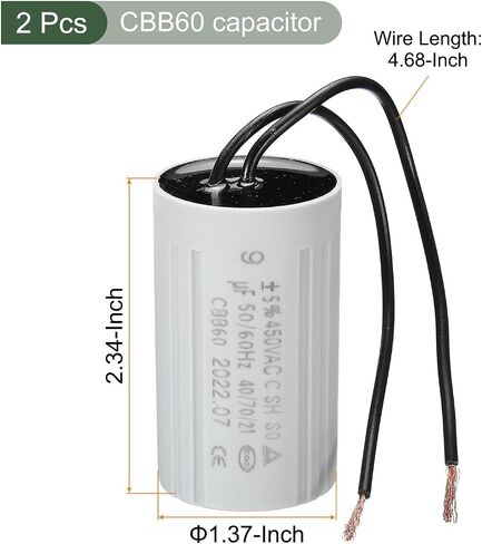 مكثف تشغيل YOKIVE 7uF CBB60، مكثف تشغيل بسلكين، محركات بدء تشغيل تيار متردد 450 فولت، رائع لضواغط الهواء والمضخات (فضي، 60 × 35 مم) in Saudi Arabia