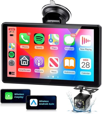 شاشة تشغيل سيارة لاسلكية 7 بوصة 1080 بيكسل للسيارة بنظام Android Auto، شاشة تشغيل سيارة HD IPS مع بلوتوث/وصلة مرآة/Airplay/Android Cast/EQ Audio/AUX/بطاقة SD/قاعدة شاشة، للسيارات والشاحنات وسيارات الدفع الرباعي in Saudi Arabia