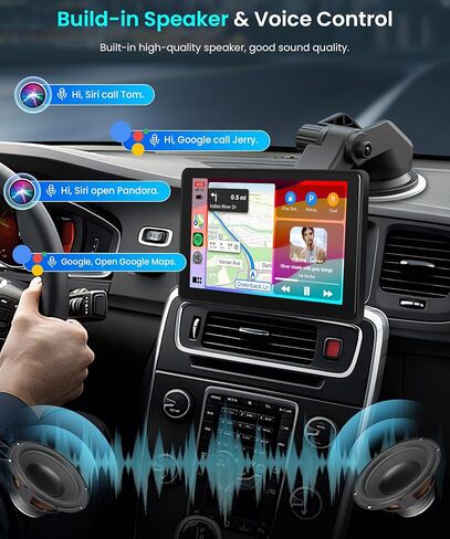 شاشة تشغيل سيارة لاسلكية 7 بوصة 1080 بيكسل للسيارة بنظام Android Auto، شاشة تشغيل سيارة HD IPS مع بلوتوث/وصلة مرآة/Airplay/Android Cast/EQ Audio/AUX/بطاقة SD/قاعدة شاشة، للسيارات والشاحنات وسيارات الدفع الرباعي in Saudi Arabia
