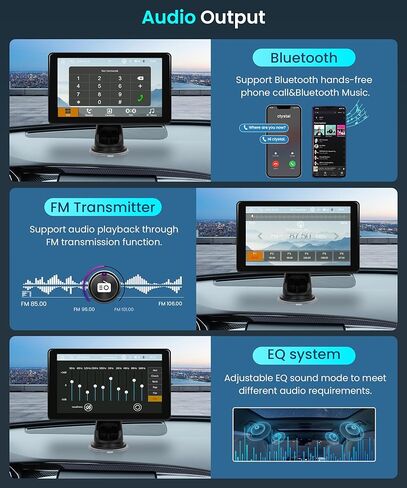 شاشة تشغيل سيارة لاسلكية 7 بوصة 1080 بيكسل للسيارة بنظام Android Auto، شاشة تشغيل سيارة HD IPS مع بلوتوث/وصلة مرآة/Airplay/Android Cast/EQ Audio/AUX/بطاقة SD/قاعدة شاشة، للسيارات والشاحنات وسيارات الدفع الرباعي in Saudi Arabia