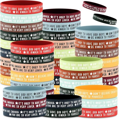 36 Pcs Motivational Wristbands Bulk Colored Inspirational Silicone Stretch Bracelets Mental Health Gift for Employee Coworker Team in Kuwait