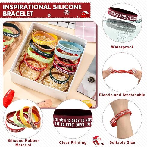 36 Pcs Motivational Wristbands Bulk Colored Inspirational Silicone Stretch Bracelets Mental Health Gift for Employee Coworker Team in Kuwait