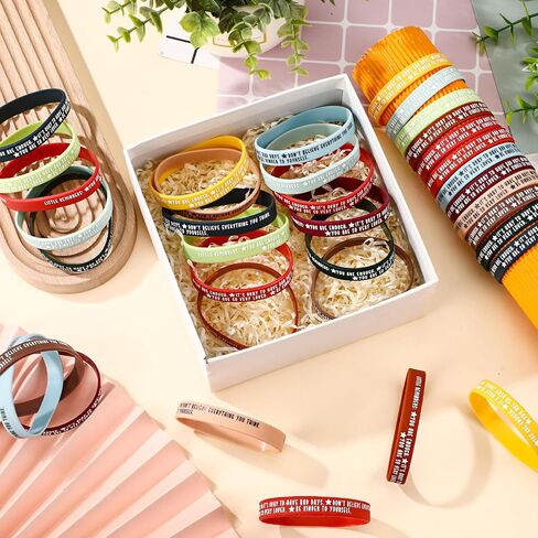 36 Pcs Motivational Wristbands Bulk Colored Inspirational Silicone Stretch Bracelets Mental Health Gift for Employee Coworker Team in Kuwait