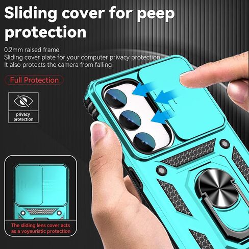 for Samsung Galaxy S23 Case with Slide Camera Cover HD Screen Protector [15ft Military Grade Drop Tested] Magnetic Ring Holder Kickstand Protective Phone Case for Galaxy S23 2023 (6.1 inch), Black in Saudi Arabia