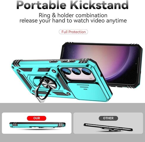 for Samsung Galaxy S23 Case with Slide Camera Cover HD Screen Protector [15ft Military Grade Drop Tested] Magnetic Ring Holder Kickstand Protective Phone Case for Galaxy S23 2023 (6.1 inch), Black in Saudi Arabia