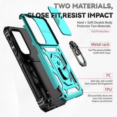 for Samsung Galaxy S23 Case with Slide Camera Cover HD Screen Protector [15ft Military Grade Drop Tested] Magnetic Ring Holder Kickstand Protective Phone Case for Galaxy S23 2023 (6.1 inch), Black in Saudi Arabia
