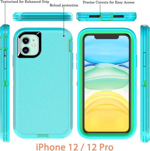 YmhxcY for iPhone 12 Case & iPhone 12 Pro Phone Case Shockproof Dropproof Dust-Proof Drop Proof 3-Layer Durable Phone Case Heavy Duty Protection Phone Case Cover for iPhone 12 6.1“Black and Grey in Saudi Arabia
