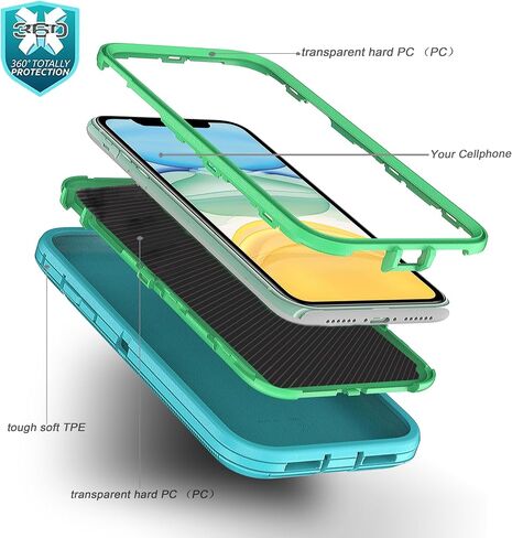 YmhxcY for iPhone 12 Case & iPhone 12 Pro Phone Case Shockproof Dropproof Dust-Proof Drop Proof 3-Layer Durable Phone Case Heavy Duty Protection Phone Case Cover for iPhone 12 6.1“Black and Grey in Saudi Arabia