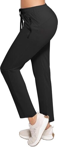 Women Joggers Pants Mid-Rise Drawstring Pants Stretch Work Pants with Zipper Pockets for Athletic, Travel in Saudi Arabia