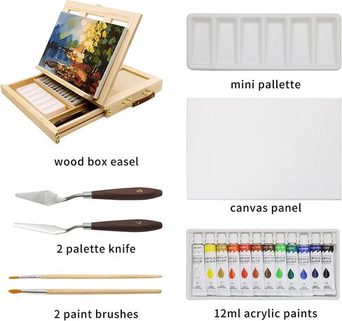 LUCYCAZ Tabletop Easel for Painting, Adjustable Wooden Sketchbox Desktop Easel, Portable Art Painting Easel for Adult, Student, Artist, Beginner in Saudi Arabia