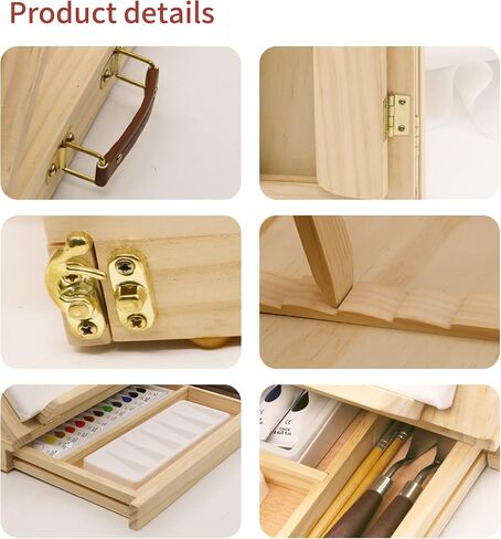LUCYCAZ Tabletop Easel for Painting, Adjustable Wooden Sketchbox Desktop Easel, Portable Art Painting Easel for Adult, Student, Artist, Beginner in Saudi Arabia
