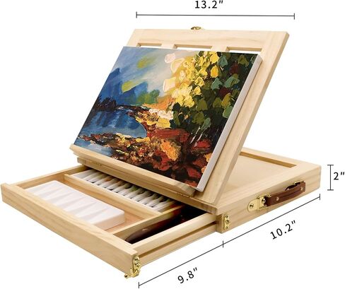 LUCYCAZ Tabletop Easel for Painting, Adjustable Wooden Sketchbox Desktop Easel, Portable Art Painting Easel for Adult, Student, Artist, Beginner in Saudi Arabia