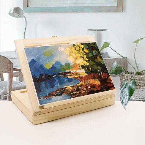 LUCYCAZ Tabletop Easel for Painting, Adjustable Wooden Sketchbox Desktop Easel, Portable Art Painting Easel for Adult, Student, Artist, Beginner in Saudi Arabia