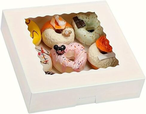 50Pcs (9x9x2.5 in) Cake Boxes+3 stickers with Display Window for Gift Giving, Bakesale, Cupcakes, Dessert, Cookies, Pie, Macaroons, Donuts, Pastry, Kraft Paper Material (Pink), 9925DGH in Saudi Arabia