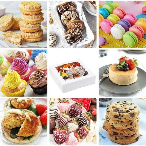 50Pcs (9x9x2.5 in) Cake Boxes+3 stickers with Display Window for Gift Giving, Bakesale, Cupcakes, Dessert, Cookies, Pie, Macaroons, Donuts, Pastry, Kraft Paper Material (Pink), 9925DGH in Saudi Arabia