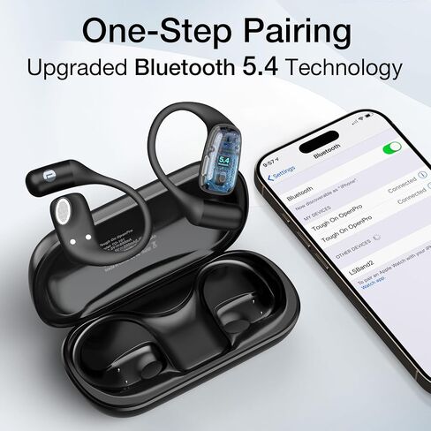 سماعات أذن مفتوحة، سماعات أذن OpenPro - سماعات أذن لاسلكية بلوتوث 5.4 مع خطافات للأذن، خفيفة الوزن وناعمة، وقت تشغيل 32 ساعة، مكالمات واضحة بميكروفون مزدوج، مقاومة للعرق IPX5 للجري وتمارين المشي in Saudi Arabia