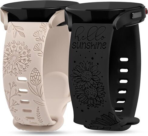 عبوتان من الأساور المنقوشة بالزهور من Minyee متوافقة مع ساعة Samsung Galaxy Watch 7/6/5/4/FE/Active 2 40 مم 44 مم/ساعة 6 كلاسيكية 43 مم 47 مم/ساعة 5 برو 45 مم، حزام رياضي فاخر من السيليكون 20 مم للنساء in Saudi Arabia