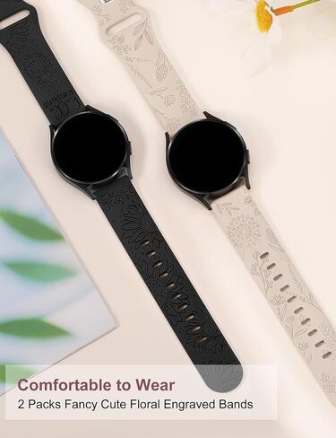 عبوتان من الأساور المنقوشة بالزهور من Minyee متوافقة مع ساعة Samsung Galaxy Watch 7/6/5/4/FE/Active 2 40 مم 44 مم/ساعة 6 كلاسيكية 43 مم 47 مم/ساعة 5 برو 45 مم، حزام رياضي فاخر من السيليكون 20 مم للنساء in Saudi Arabia