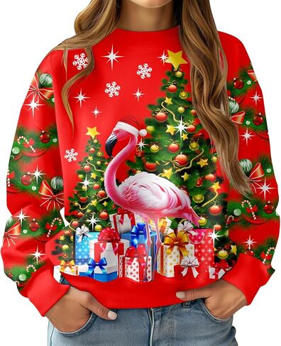 Women Ugly Christmas Sweatshirt Long Sleeve Shirts O-neck Pullover in Kuwait