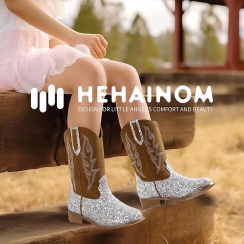 Hehainom Girls Cowgirl Boots for Toddler Cowgirl Booties Little Big Kids Western Mid Calf Riding Shoes Boys Cowboy Boots in Kuwait
