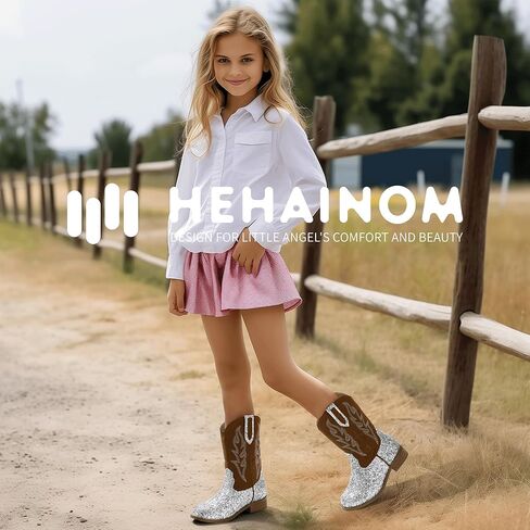 Hehainom Girls Cowgirl Boots for Toddler Cowgirl Booties Little Big Kids Western Mid Calf Riding Shoes Boys Cowboy Boots in Kuwait