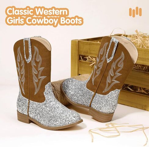 Hehainom Girls Cowgirl Boots for Toddler Cowgirl Booties Little Big Kids Western Mid Calf Riding Shoes Boys Cowboy Boots in Kuwait