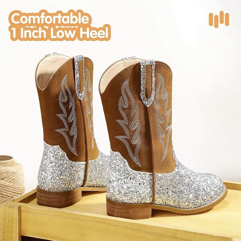 Hehainom Girls Cowgirl Boots for Toddler Cowgirl Booties Little Big Kids Western Mid Calf Riding Shoes Boys Cowboy Boots in Kuwait