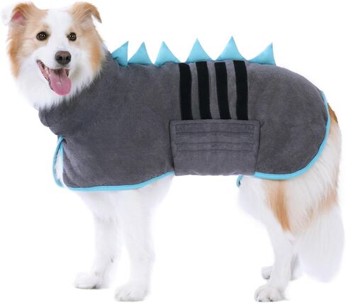 Super Absorbent Dog Bathrobe, Microfiber Bath Robe Towel for Fast Drying, Cozy Fit, Adjustable Belly Strap, Unique Dinosaur Design Dog Drying Coat for Bath, Rainy Walks & Cold Weather in Saudi Arabia