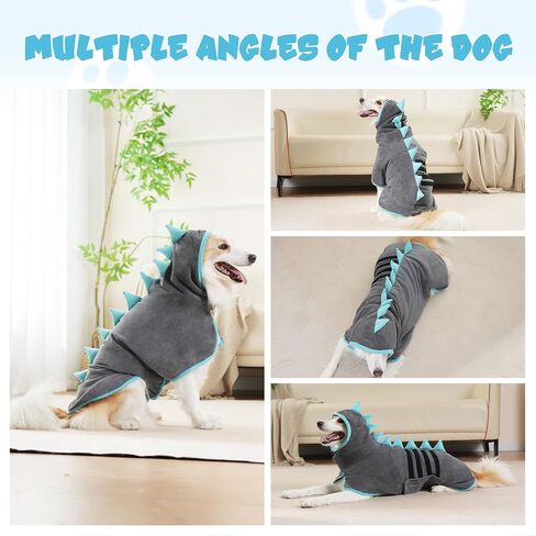 Super Absorbent Dog Bathrobe, Microfiber Bath Robe Towel for Fast Drying, Cozy Fit, Adjustable Belly Strap, Unique Dinosaur Design Dog Drying Coat for Bath, Rainy Walks & Cold Weather in Saudi Arabia