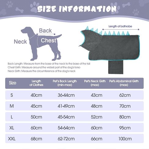Super Absorbent Dog Bathrobe, Microfiber Bath Robe Towel for Fast Drying, Cozy Fit, Adjustable Belly Strap, Unique Dinosaur Design Dog Drying Coat for Bath, Rainy Walks & Cold Weather in Saudi Arabia